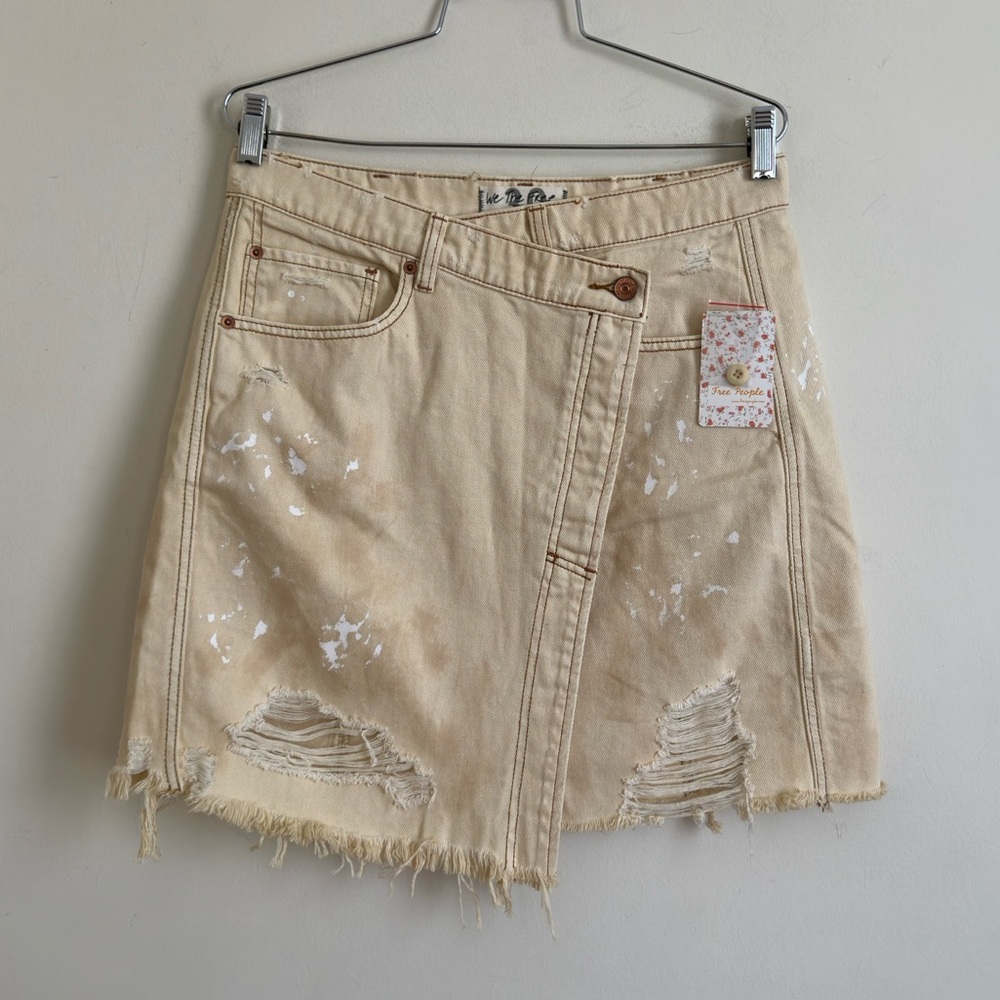 Free People || WE THE FREE Faux-Wrap Distressed Denim Skirt Sz 30